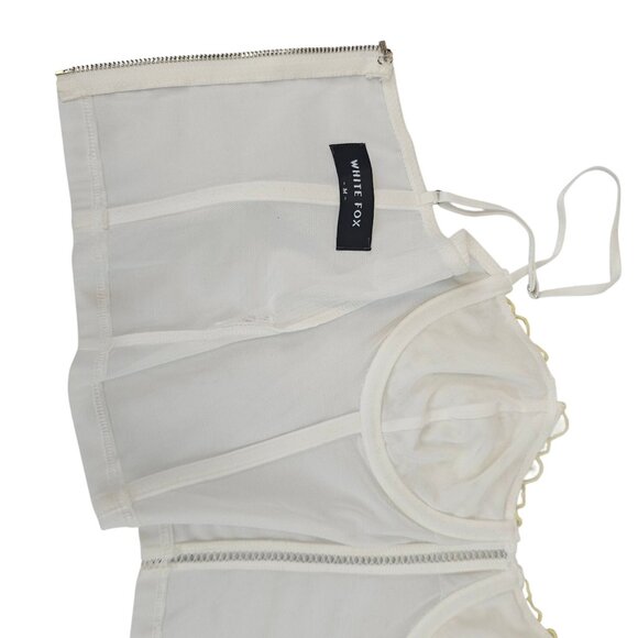 Y2K Festival Party Dainty White Lace Yellow Floral Corset‎ Crop Top White Fox M - Picture 11 of 12